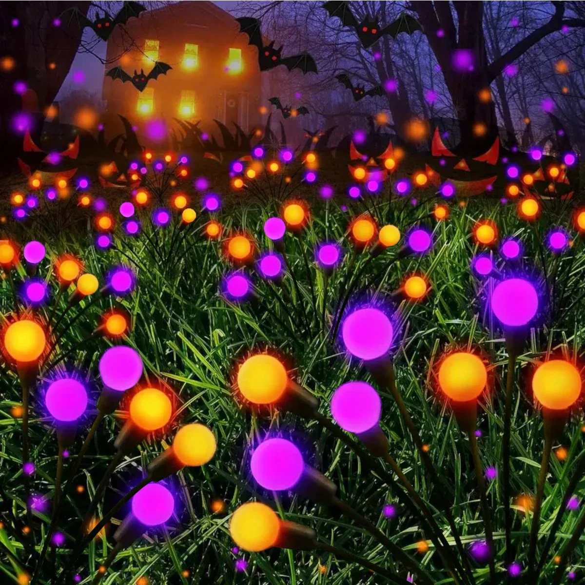 Pop 2pcs/set 10 LED Solar Firefly Garden Lights Sway By Wind Waterproof Stake Lights With 2 Modes Suitable For Home Garden Decor