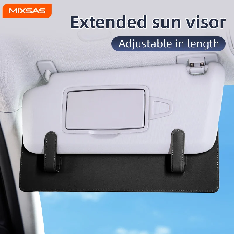 

MIXSAS New Car Sunshade Extender Adjustable Sun Shade Extension Board Anti Glare PU Leather Extension Panel Car Interior Decorat