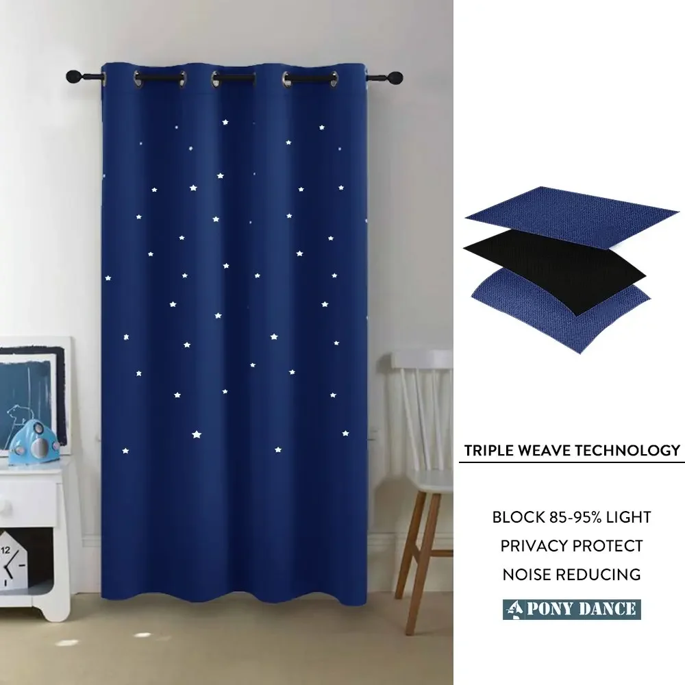 RYBHOME Baby Romantic Starry Sky Blackout Nursery Window Drape for Kid's Room with Die-cut Stars Naptime Essential