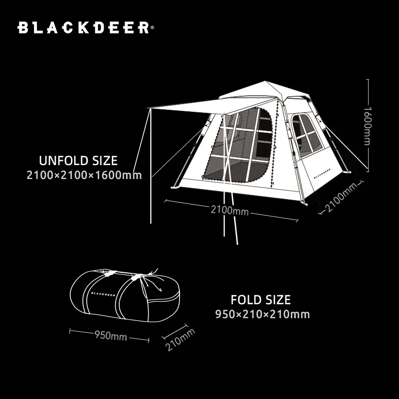 BLACKDEER Camping Tents 4 People Sun Houses Beach Event Person Waterproof Tarp Tourism Tent Automatic Outdoor Ultralight 210D