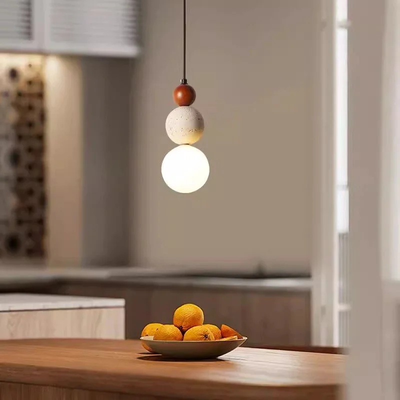 Luminária Pendente Estilo Creme para Quarto, Lustre LED de Cabeceira, Luz de Pedra e Madeira, Designer Bauhaus, Iluminação Medieval para Restaurante e Bar, Pequenas Luzes