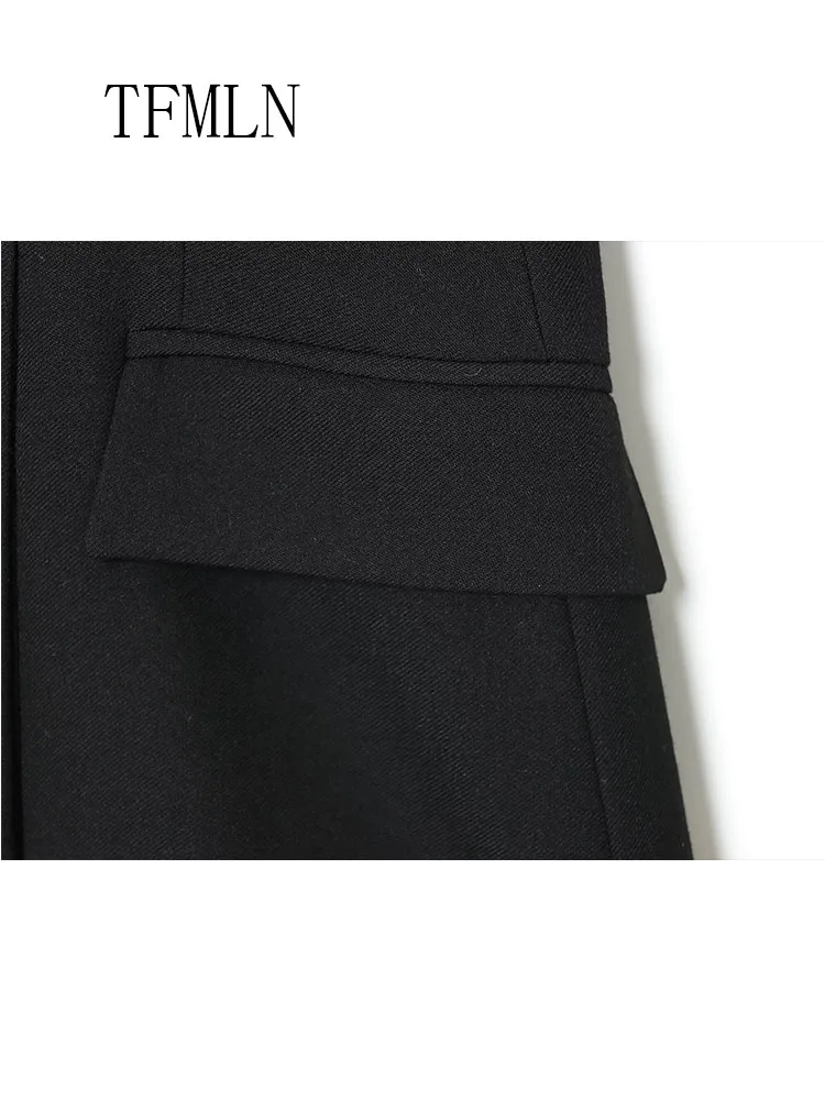 Tfmln escritório senhoras sólido mini vestidos 2026 primavera verão moda com decote em v sem mangas vestido causal bolsos simples vestido de festa