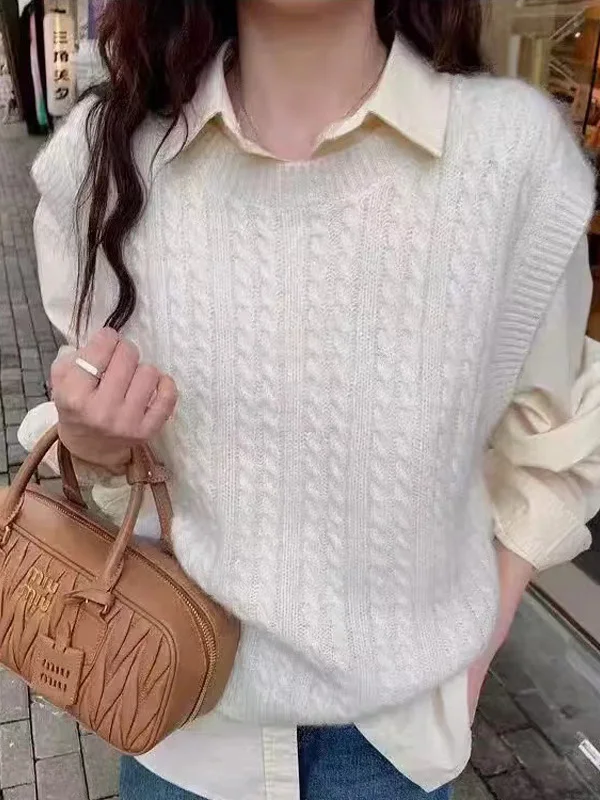 

00 шерстяной вязаный круглый жилет Ne, женский модный свободный многослойный универсальный наплечник, осенний новый жилет для поездок на работу Si...