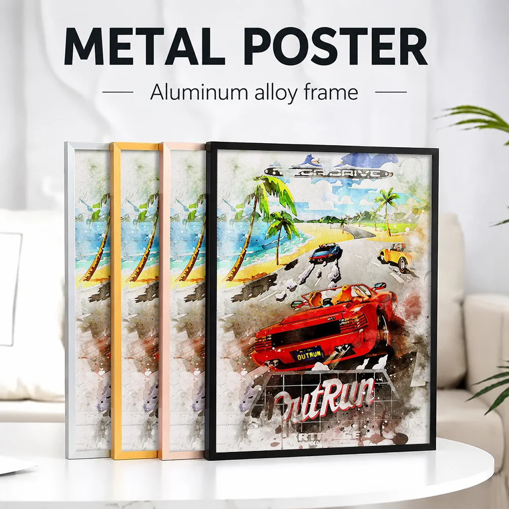 OutRun Arcade Game Framed Metal Poster Personalized Photo Colorful Nostalgia Style Wall Art For Home Office Housewarming Gift