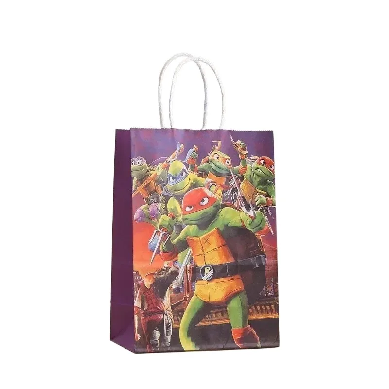 10pcs Ninja Turtles TMNT Kraft Paper Gift Bags with Handles Multifunction Hopping Carry Craft Party Christmas Festival Gift Bag