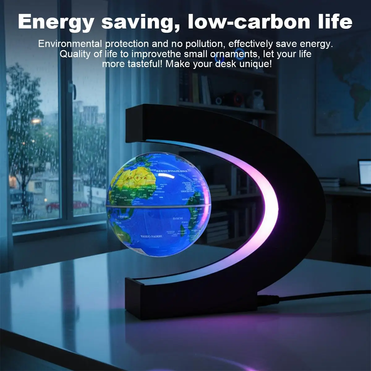 C-Shape Floating Globe Magnetic Suspension Planet Light Rotating Desk Lamp Antigravity Levitating Earth Map Room Decor LED Art