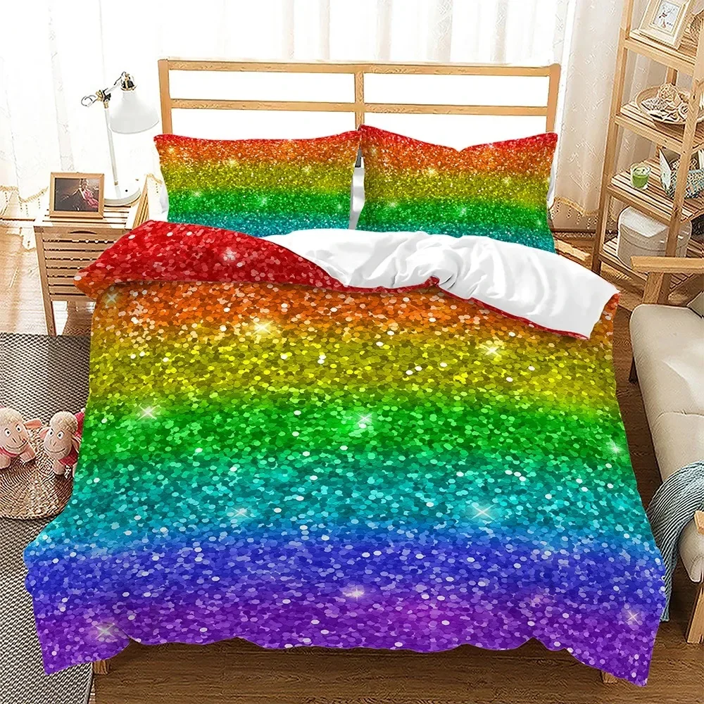 Rainbow Bright Gradient Colours Duvet Cover Bedding Set Quilt Cover Pilowcases Single Double TwinQueen For Girls Women Gifts