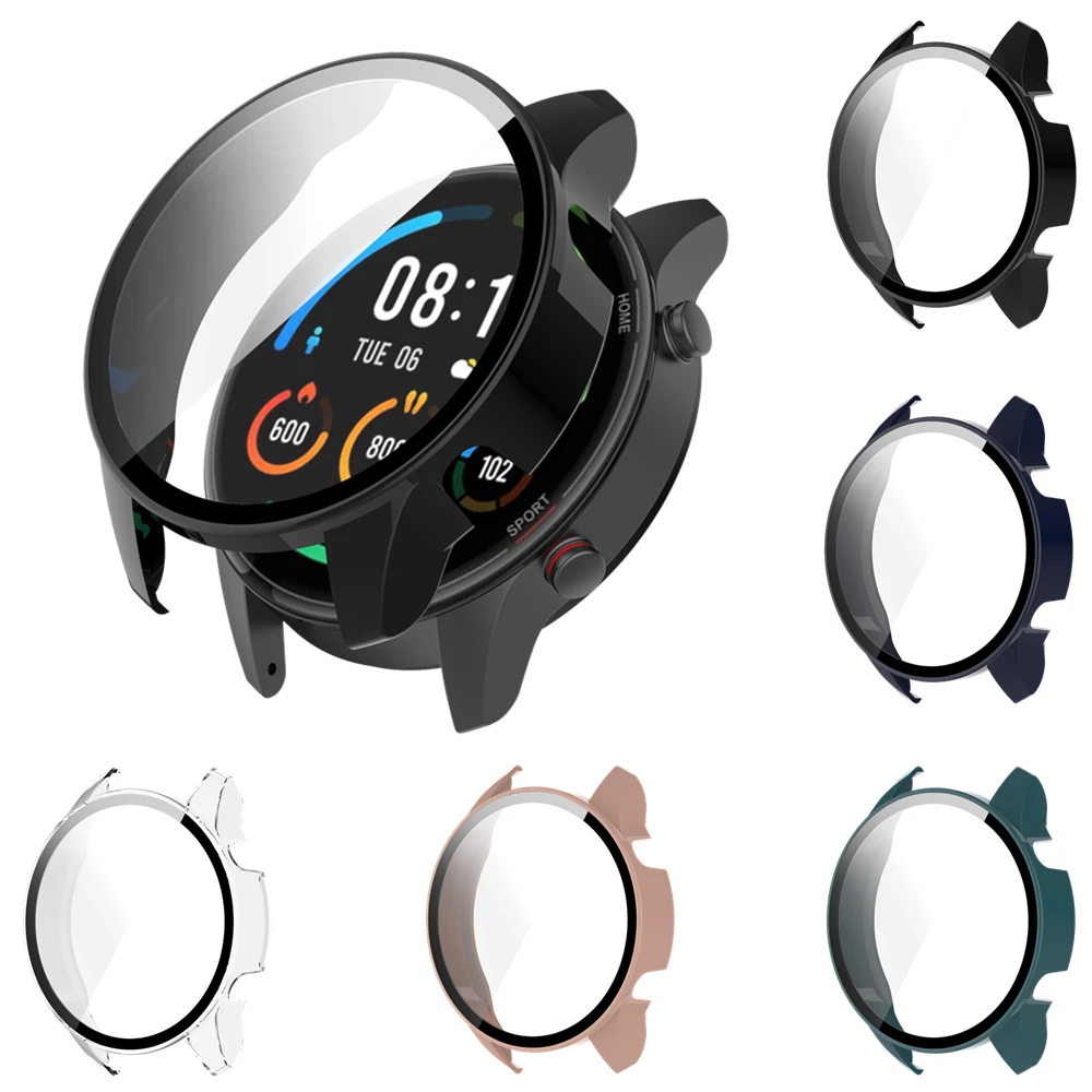 샤오미 미 워치용 강화 유리 필름 보호 케이스, 컬러 스포츠 글로벌 버전, 전체 화면 보호기 커버, 하드 쉘