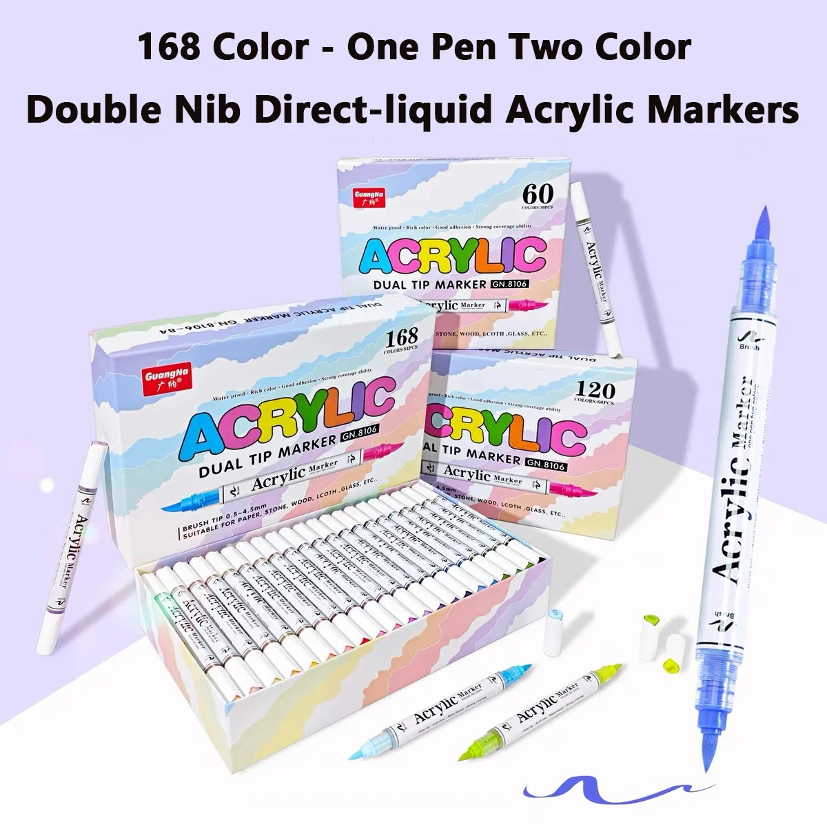 168/120/60 Colors Double/Single Nib Direct-liquid Acrylic Marker Pen Waterproof Pen Soft Brush Nib School Supplies Stationery