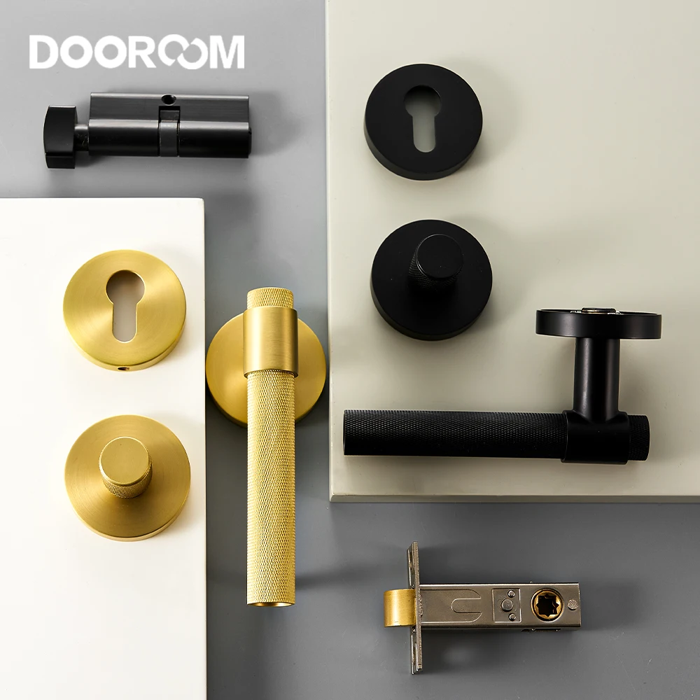 DOOROOM Fashion Door Lock Set Door Handle Brass Knurled Interior Bedroom Bathroom Double Wood Door Lever Set Dummy Privacy