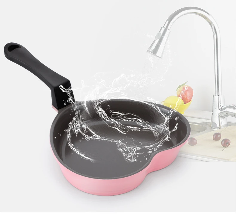 Mini Love Frying Pan Baby Food Supplement Cooking Pot Ceramic Non-Stick Pink Heart-Shaped Small Wok