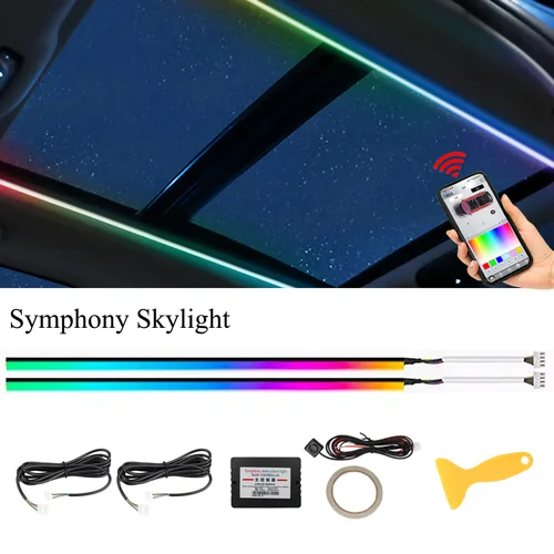 Luces de ambiente para techo solar de coche, 110cm, 256 colores, tragaluz LED, lámpara sinfónica, Control por aplicación, luz ambiental panorámica para techo Interior de coche