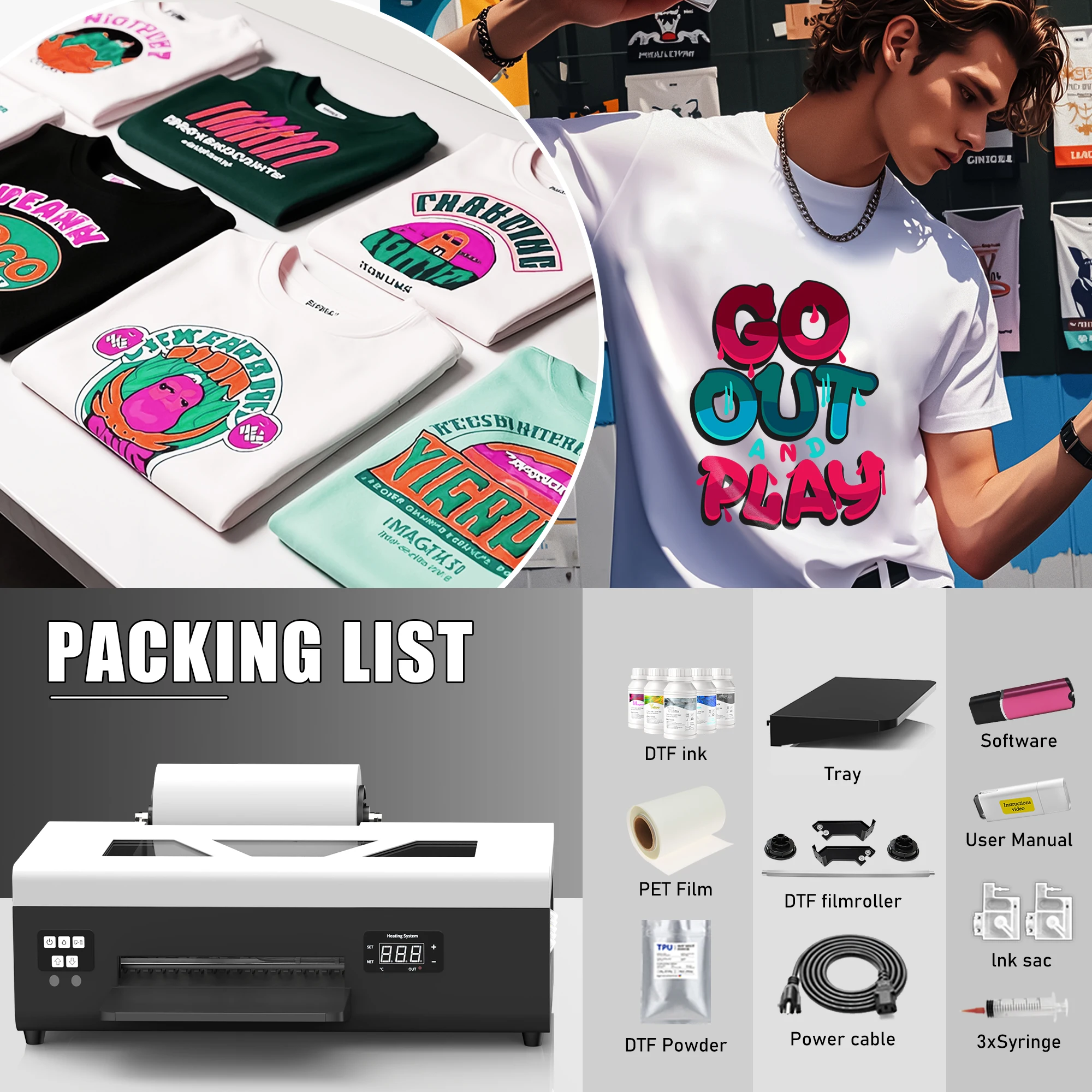 미국/유럽 재고 A4 DTF 프린터, 엡손 L805 DTF 전사 프린터, 필름에 직접 전사하는 DTF 프린터, 롤 피더 포함, 모든 섬유용