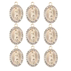 10pcs/lot Gold Color Oval Shape Virgin Mary Pendants Rhinestones Charms DIY Necklace for Jewelry Making Accessories