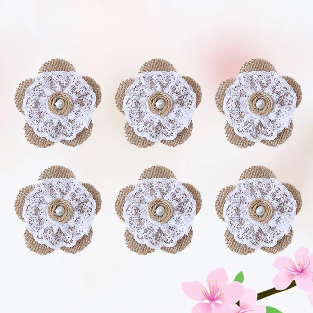 

20pcs Burlap Roses Flower Handmade Rustic Wedding Decoration Craft Diy Jute Fabric Lace Beads For Hat Shoe Bag Table Runner