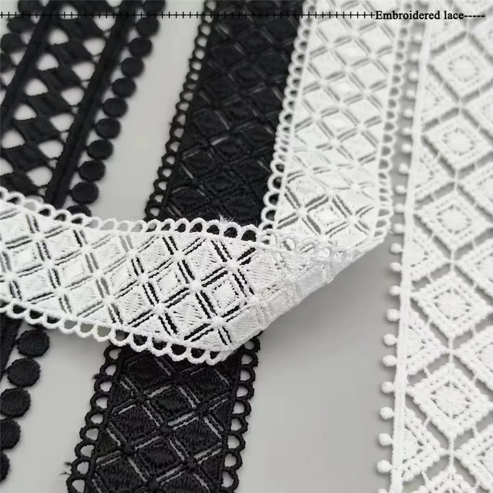 Nero bianco scava fuori il nastro di pizzo ricamato floreale abbigliamento fai da te tessuto per cucire nastro di pizzo vestito decorazione