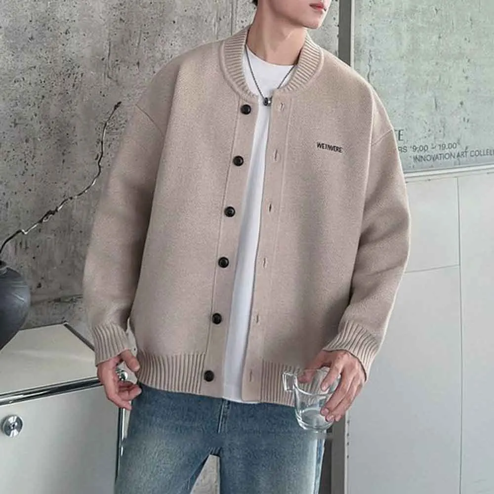 

Autumn New Men's Solid Color Long-Sleeved Cardigan Sweater Jacket American Retro Fashion Trend Simple Casual Loose Men's Tops