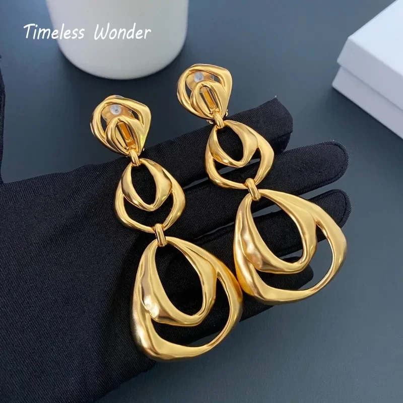 

Timeless Wonder Retro Brass Cutout Geo Statement Clip on Earrings for Women Designer Jewelry Runway Brincos Luxury Brand 3263