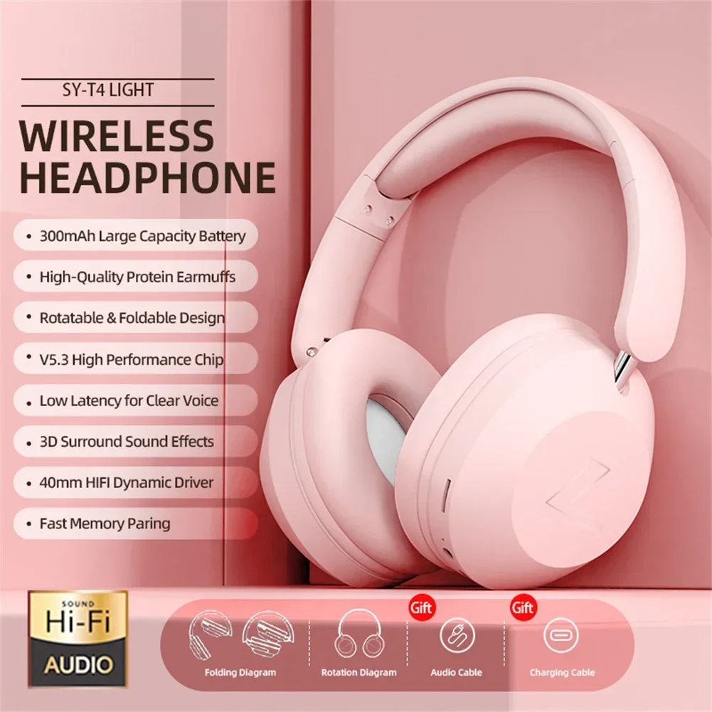 Over Ear Headphones 15 Hrs Wireless/Wired Stereo Sound Foldable Headsets Headworn Sports Earphones With Deep Bass Neodymium Driv