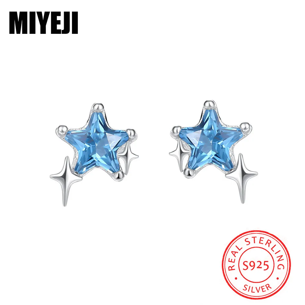 MIYEJI 100% Real 925 Sterling Silver Star Spinel Mini Stud Earrings For Women Daily Wear Classic Light Luxury Fine Jewelry Gift