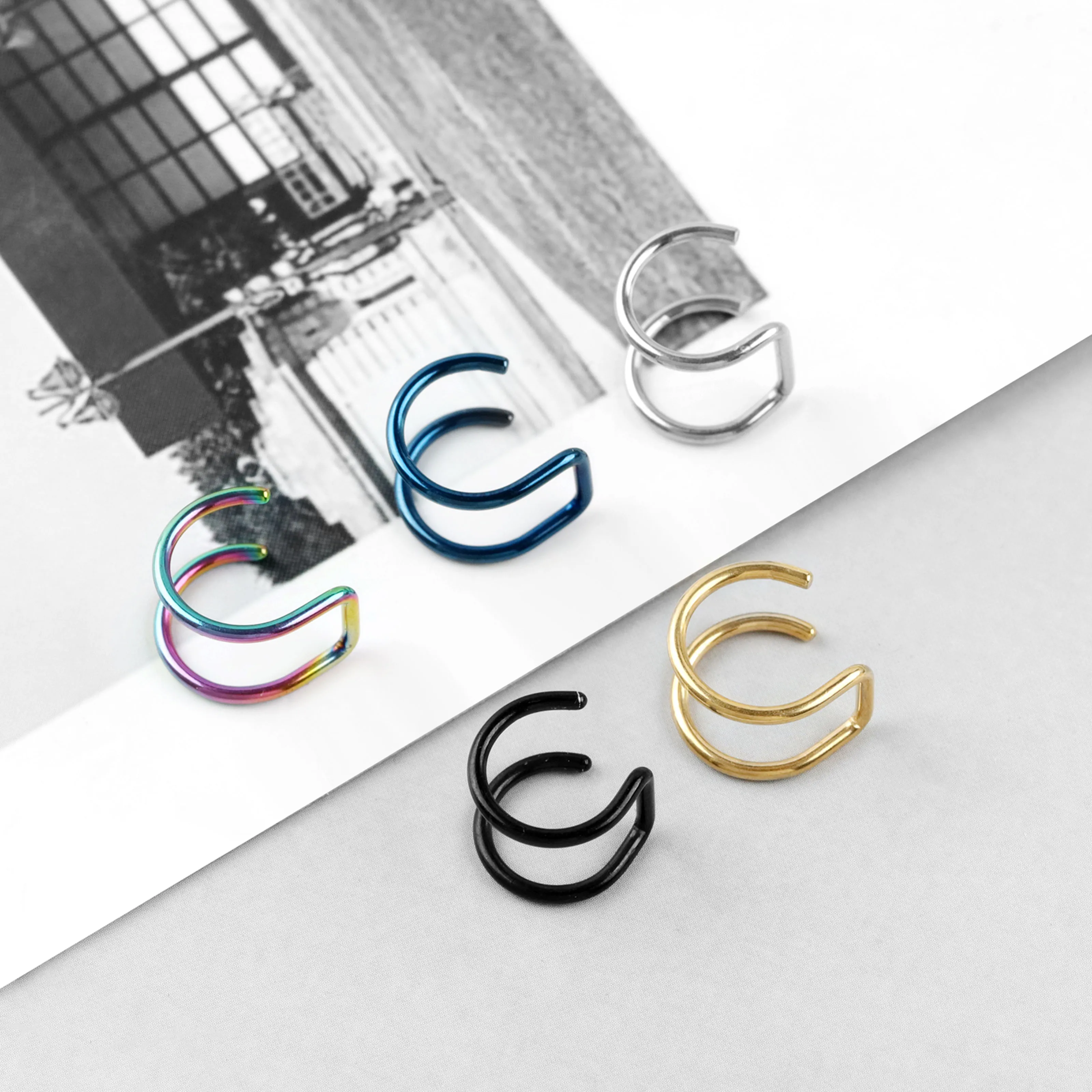 قطعتان من أصفاد الأذن الجديدة غير المثقوبة - أقراط ملفوفة مزدوجة على شكل حرف U بسيطة، متسلق الأذن من الفولاذ المقاوم للصدأ للرجال/النساء #4