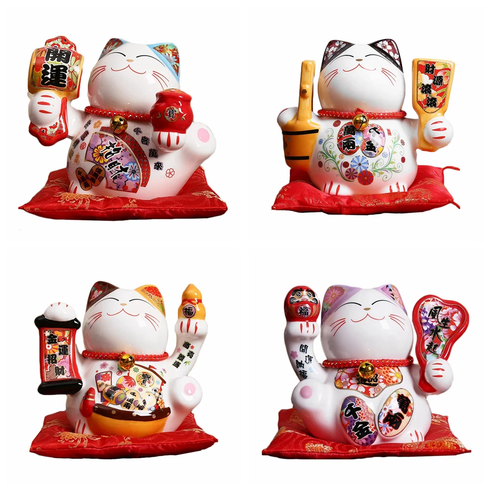 5 بوصة السيراميك قطة الحظ اليابانية Maneki Neko تمثال الخزف محظوظ القطط عملة البنك فنغ شوي ديكور حلية ديكور المنزل