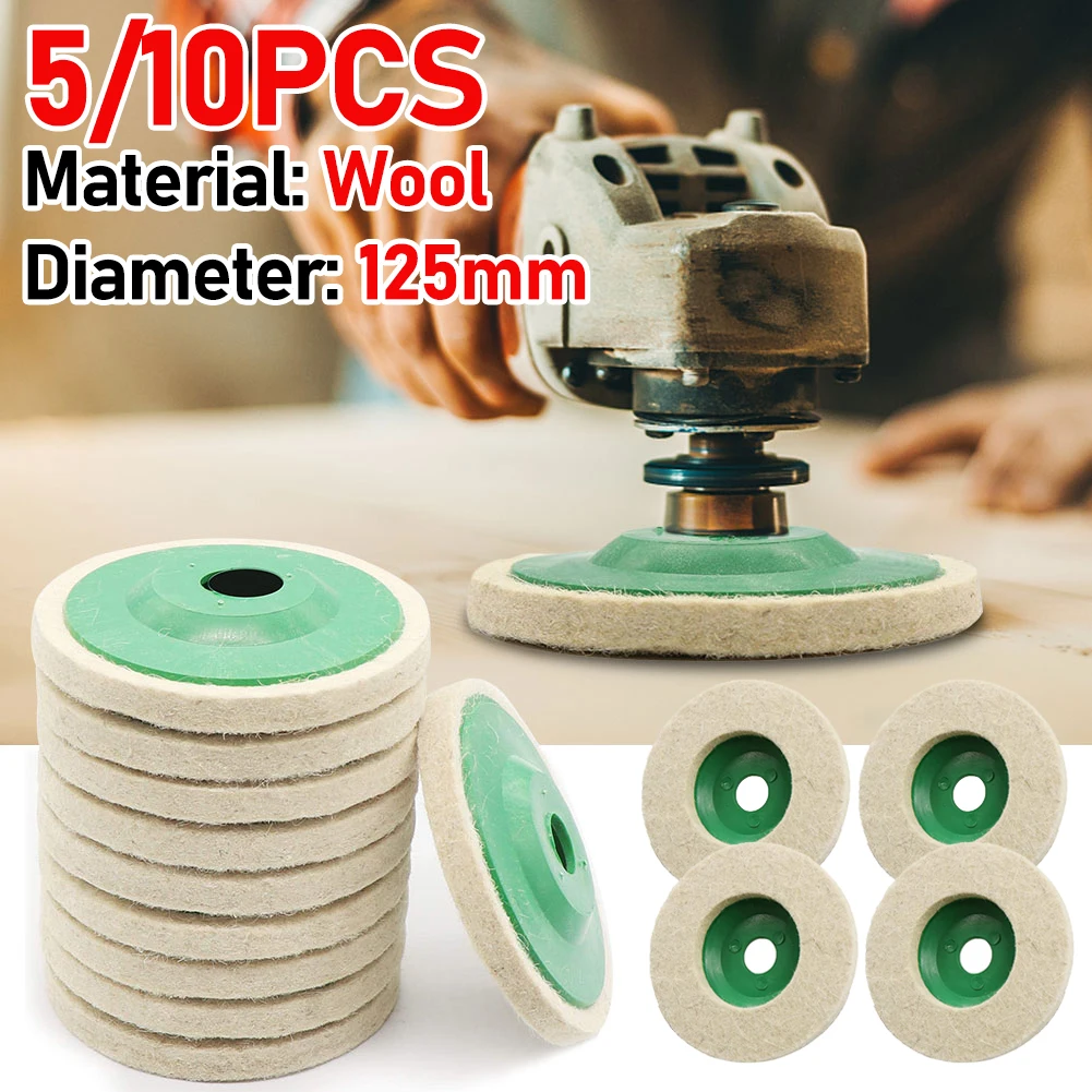 Tampone per lucidatura in feltro di lana da 5/10 pezzi disco tampone per lucidatura resistente all'usura da 125mm per smerigliatrice angolare per metallo marmo vetro ceramica