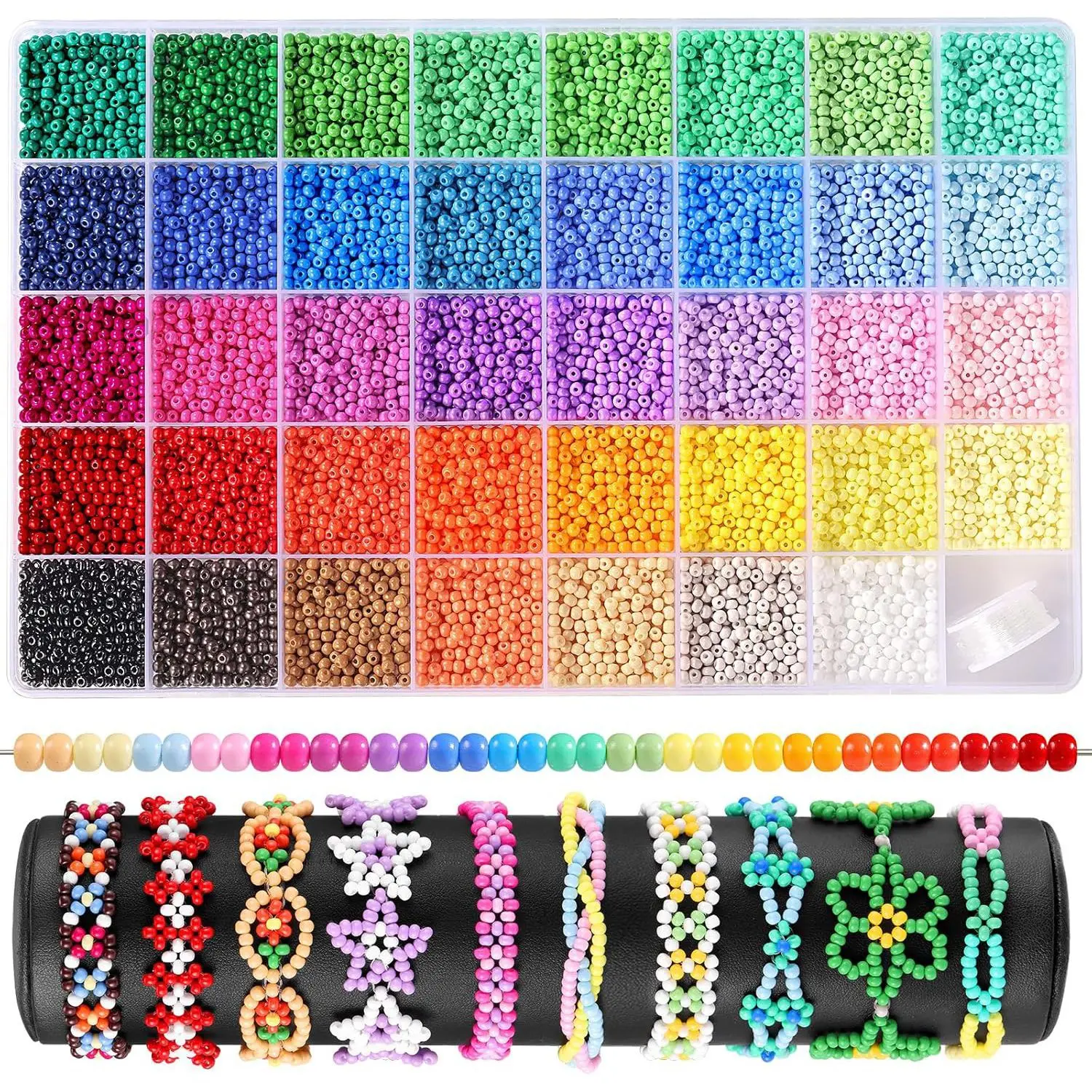 39 Colors, 9600 Beads, 3mm/0.11 inch Glass Beads Bracelet Making Kits, Bohemian Bracelet for Jewelry Making DIY, Suitable for Bi