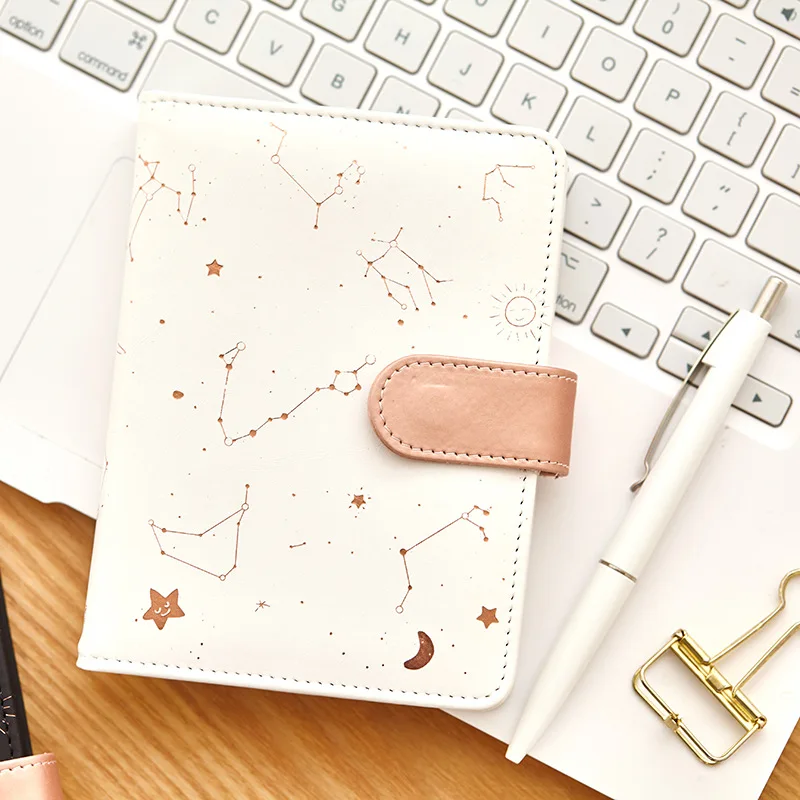 Agenda Planner Notebook Constellation Cover Undated Starry Sky A6 Soft PU Leather Diary Full Year Undated Daily/Monthly