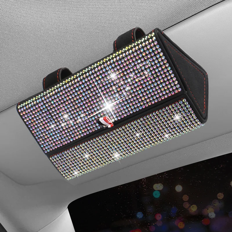 Bling Car Sunglass Holder Crystal Sparkling Glasses Eyeglasses Case Storage Organizer Protective Box Car Accessories for Women