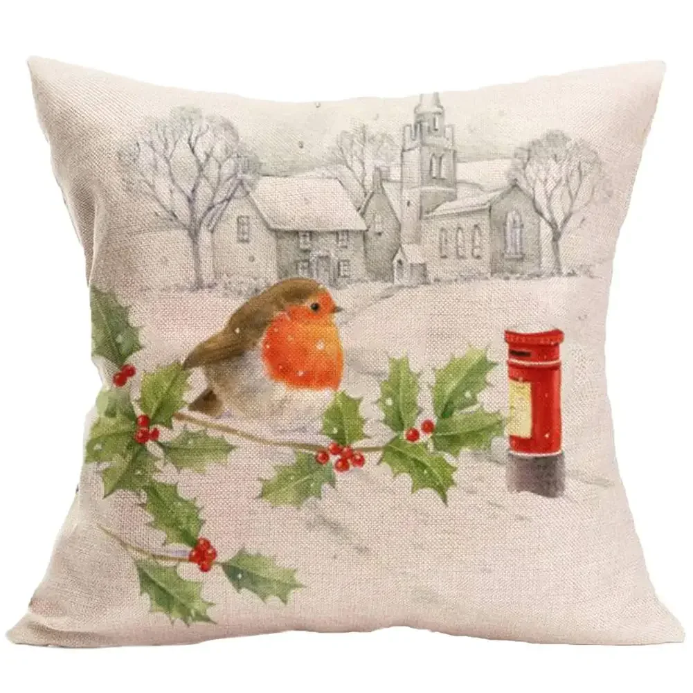 Santa Claus Christmas House Magpie Linen Pillow Cover Sofa Cushion Cover Home Decoration can be customized for you 40x40 50x50