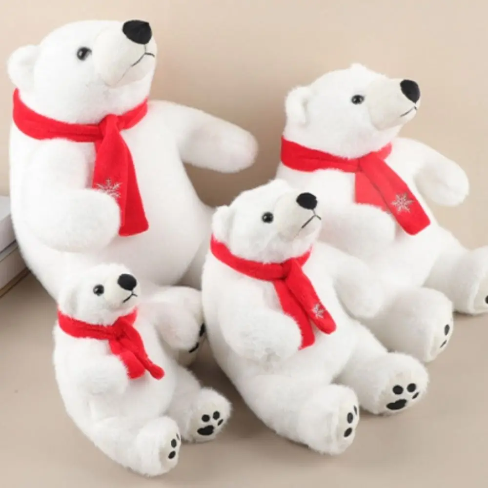 

Big Feet Sitting Polar Bear Plush Toy Scarf Round Belly Stuffed Polar Bear Doll Soft Collection Animal Plush Doll