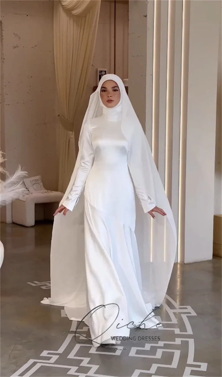 QICHE Modest Muslim Mermaid Wedding Dresses 2026 Long Sleeves High Collar Party Dress Vestidos De Noiva Floor-Length Customized