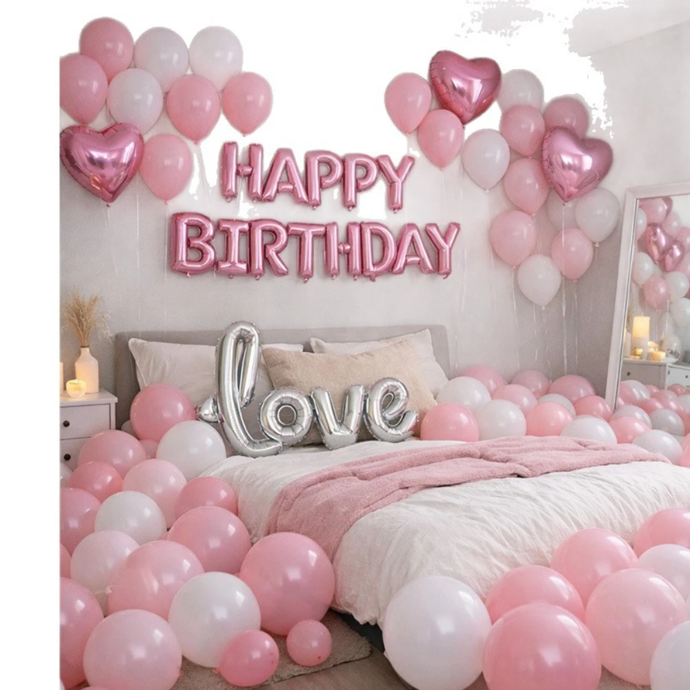 

Pink Birthday Balloon Set 54pcs/Happy Birthday Aluminum Film Balloon with Pink And White Latex Balloons Perfect for Celebrations