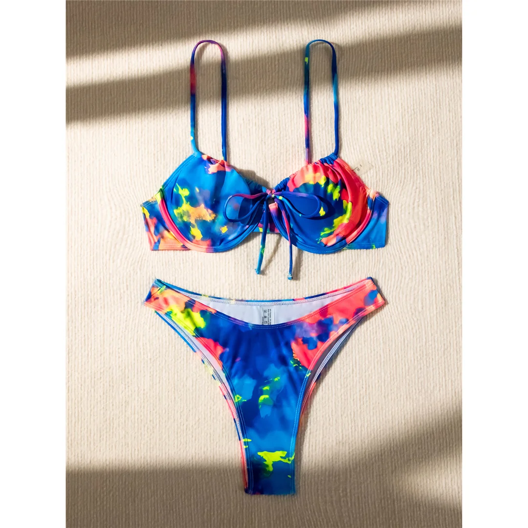 Bunter, bedruckter, mit Bügel verstärkter brasilianischer Bikini, Damen-Badeanzug, zweiteiliges Bikini-Set, Badebekleidung, Badeanzug, Schwimmkleidung V5340 – Detail 13