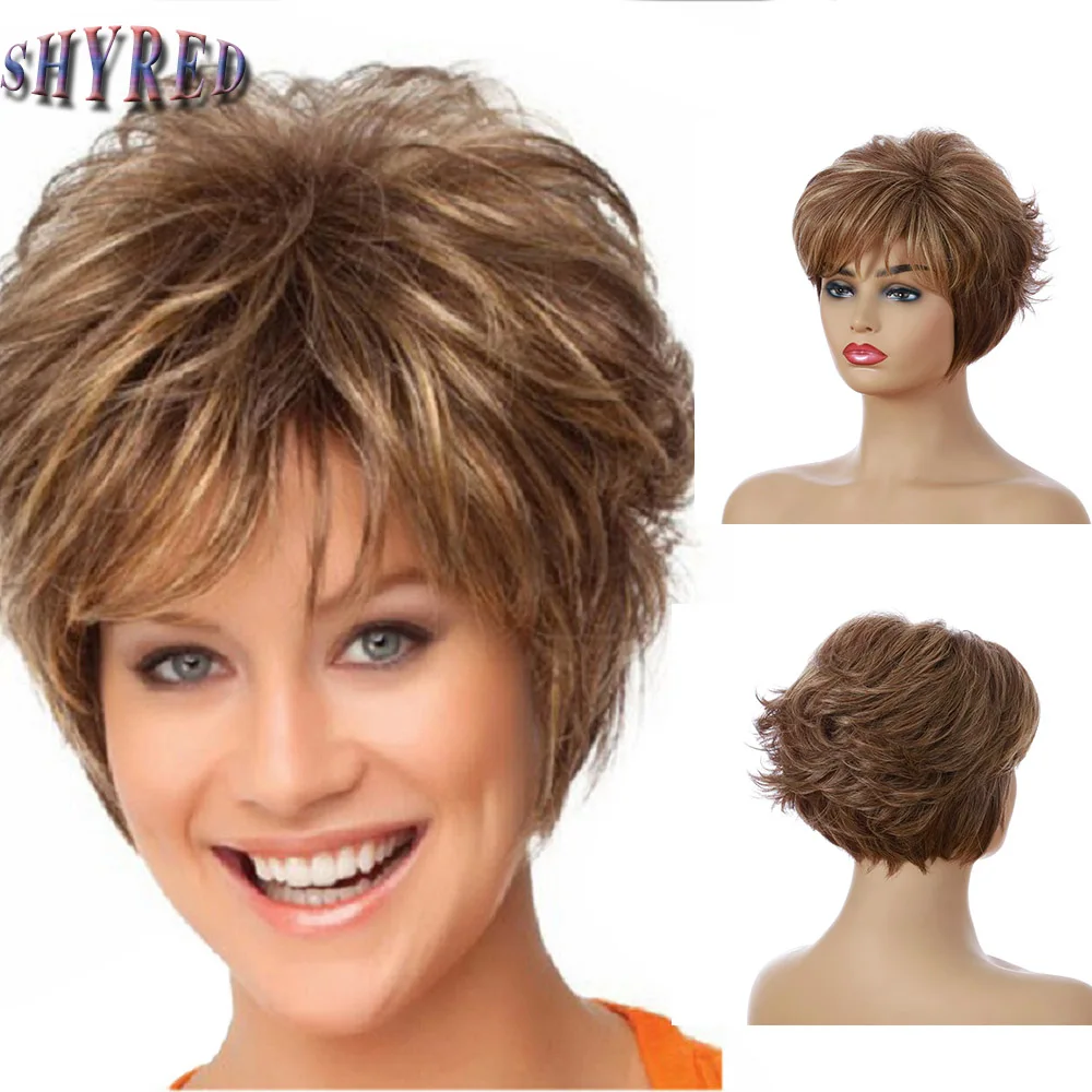 

SHYRED Synthetic Women Brown Short Wigs Natural Hair Wigs Heat Resistant Hair Wig for Women