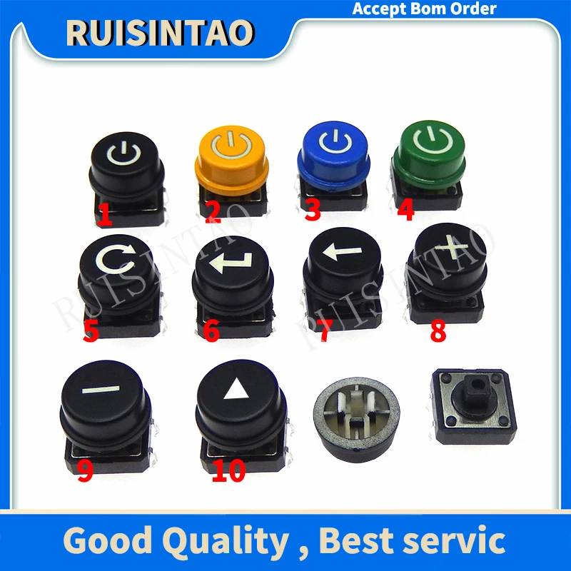 

2PCS 12X12X7.3mm DIP 4Pin 12*12*7.3mm Tactile Switches Push Button Tact Switch With A24 Color Round With Symbol Button Cap