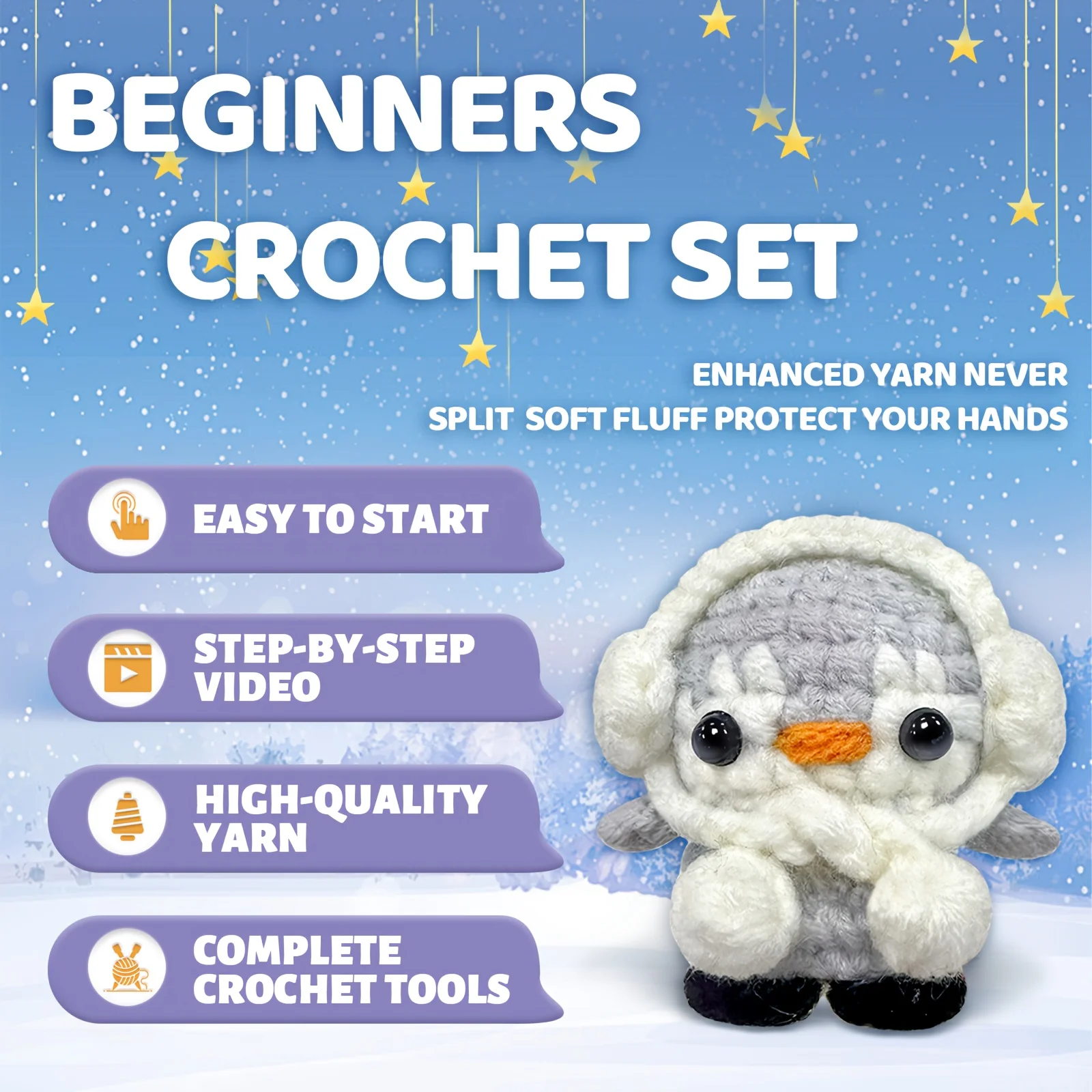 1pc YAMAXIN Penguin Crochet Kit for Beginners - DIY Amigurumi Craft Set with Step-by-Step Video Tutorials