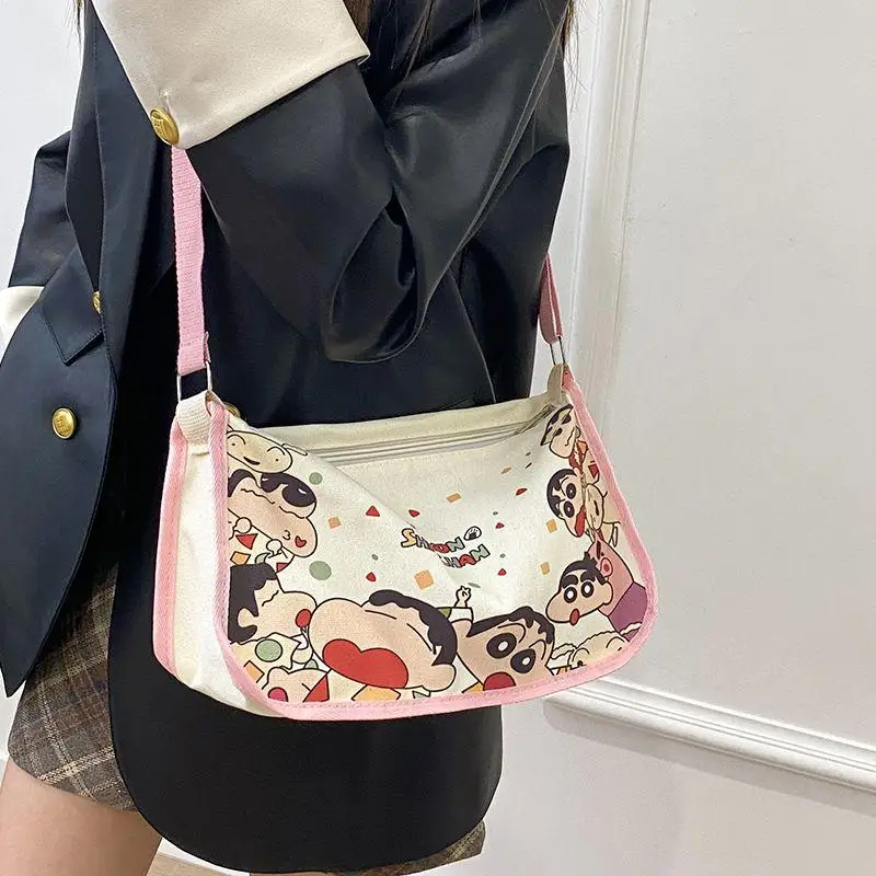 Kawaii Crayon Shin-Chan Women's Canvas Bag Crossbody Bag Large Capacity Commuting Bag Cartoon Portable Storage Bag Dumpling Bag