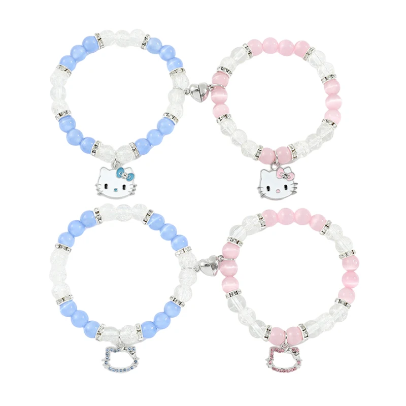 Bracelets en perles évidées de dessin animé, pendentif chat Kt, aimants en forme de cœur créatifs, Attirer les couples, Cadeaux, Mode, Mignon, 2 pièces