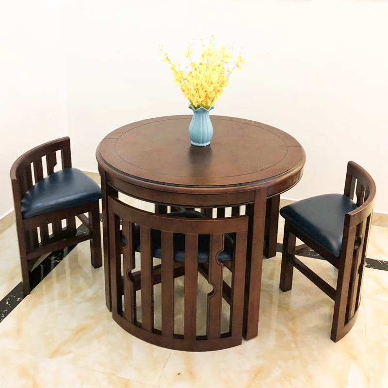 Balcony Tea Table Solid Wood Table-Chair Set round Brick Table Rest Area