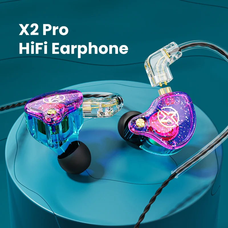 

X2 Pro Wired Headphones 3.5mm Removable Dual Dynamic HiFi Earphones Noise Cancellation Monitor Headsets Bass Stereo Music Sport