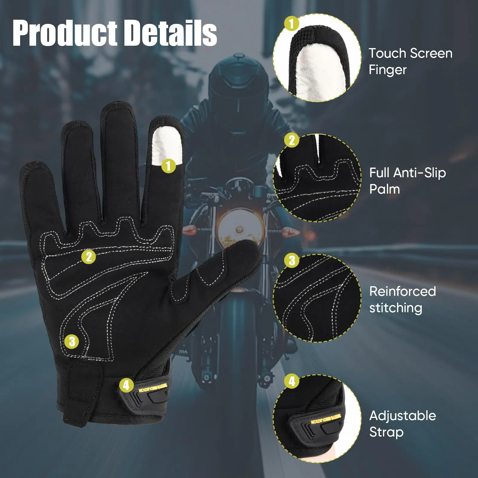 Motocross ATV MTB Cycling Racing Gloves Breathable Mesh for Men Women Anti-Slip with Touchscreen Design Hard Knuckles Shell