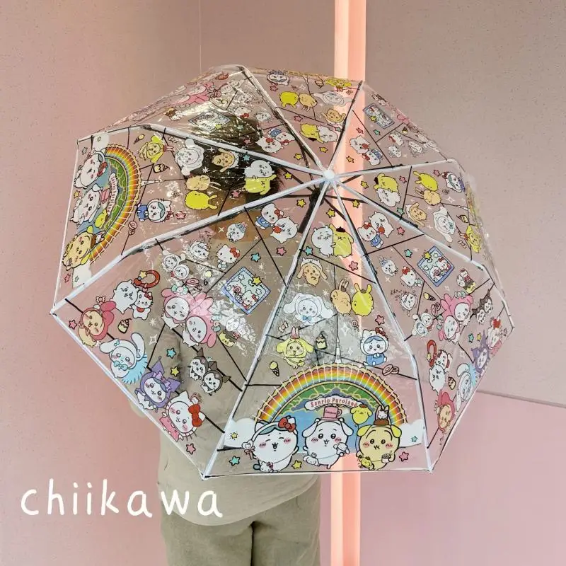 Miniso Chiikawa Cartoon Cute Folding Manual Transparent Umbrella Automatic Sun Umbrella Sunscreen Rainproof Gifts for Boys Girls