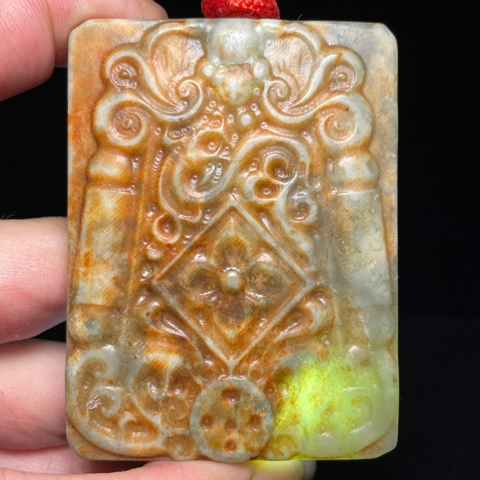 Китайский антикварный старый нефрит Хэтянь Жадеит ручная резная подвеска статуя цветок bi A850