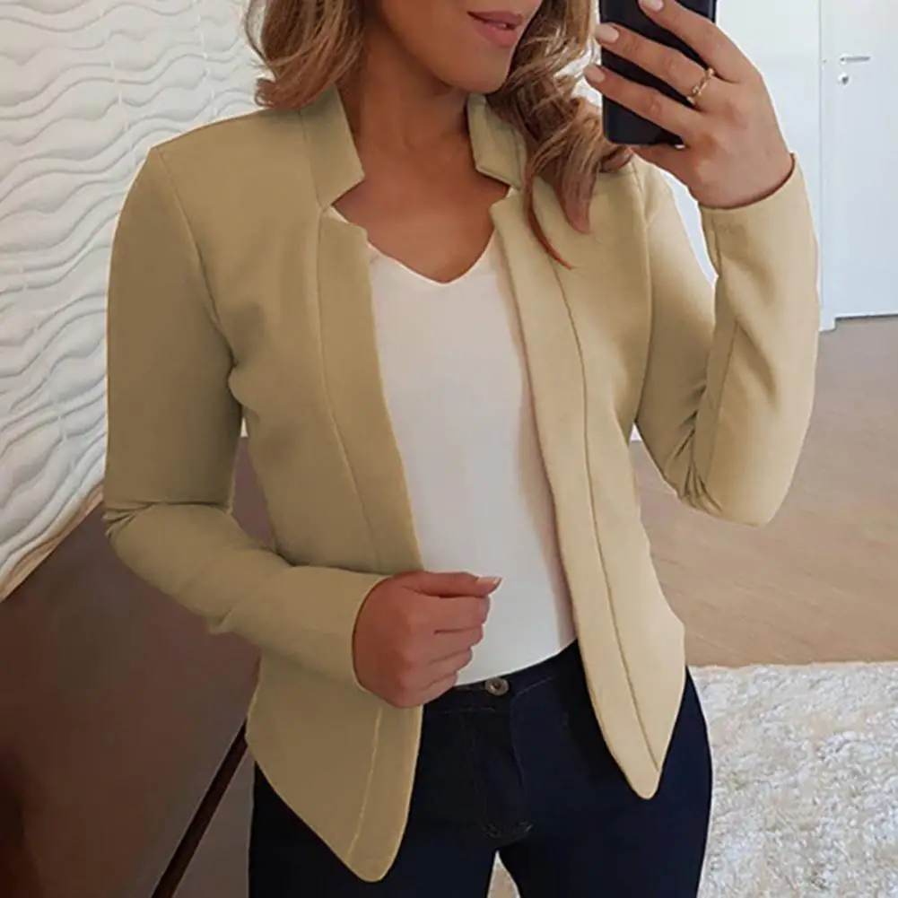 

Jacket Blazer Anti-Office Lady Notched Collar Small Suit Coat Blazer Long Sleeves Solid Color Slim Fit Women Blazer Cardigan