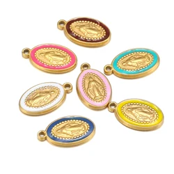 5pcs Stainless Steel Enamel Oval Jesus Charms Pendants for Diy Jewelry Necklace Accessories Bracelet Crafts Making Findings