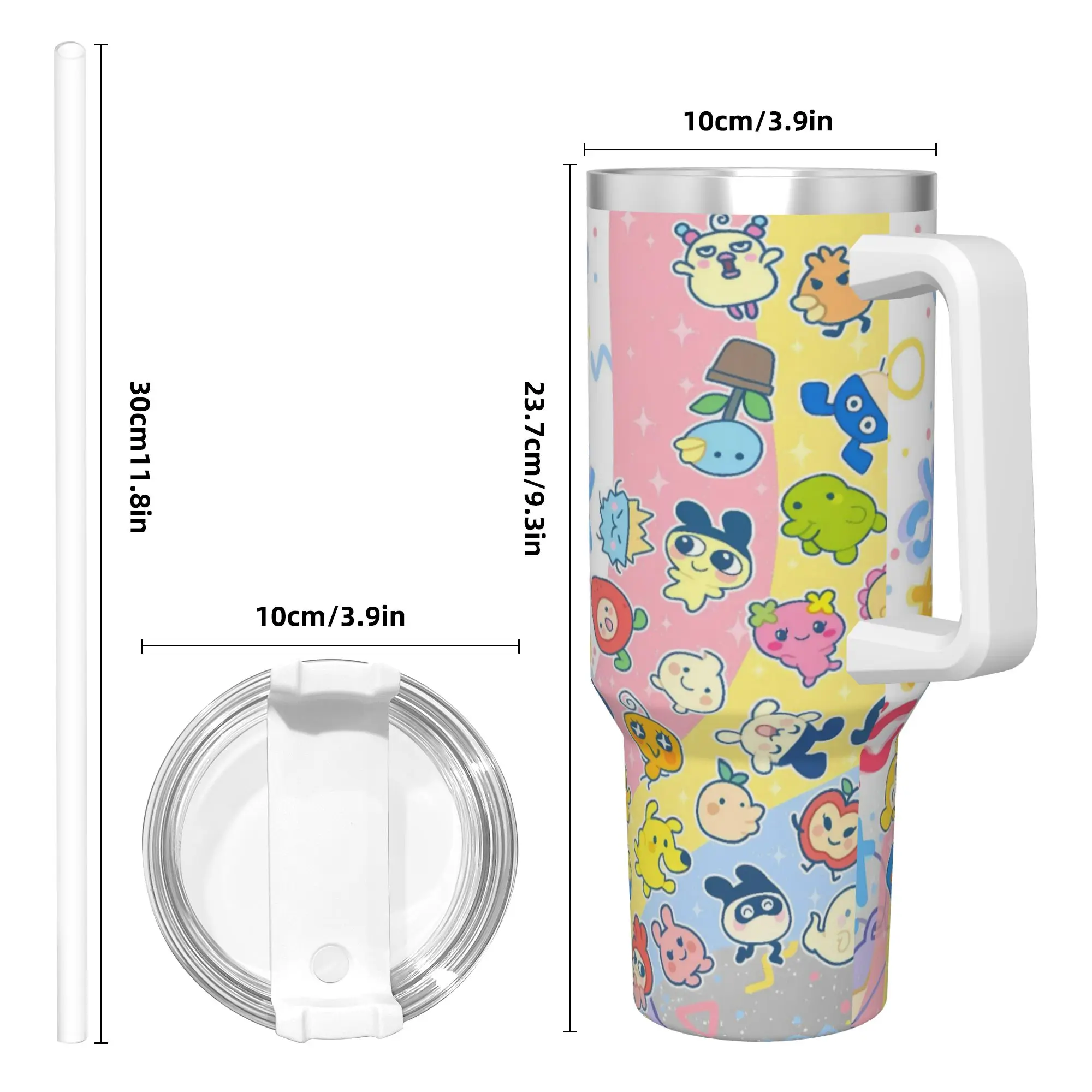 Stainless Steel Tumbler Cute Tamagotchi Anime Print Mugs Cup With Straws  Travelist Cold Drink Water Bottle 40oz Thermal Mug view 4