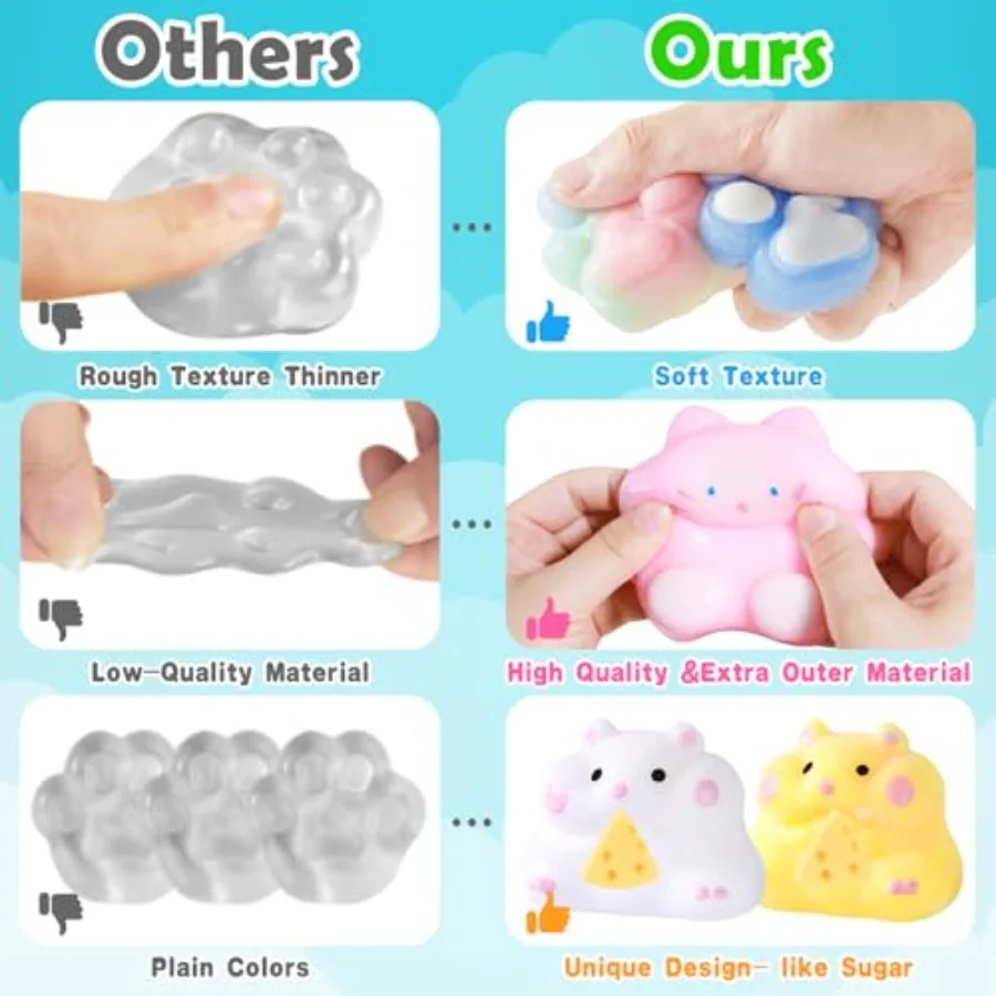 Squishy 20Pack, Kit de brinquedos Squishy Fidget, inclui brinquedos de pintinho, patas de gato, hamster, brinquedo de alívio do estresse, brinquedos de apertar, festa