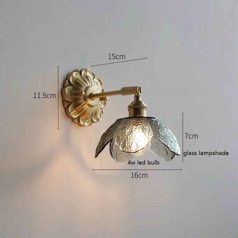 Smoke Gray Glass LED Wall Light Sconce Copper Arm Adjustable Bedroom Living Room Stair Beside Lamp Applique Murale Wandlamp
